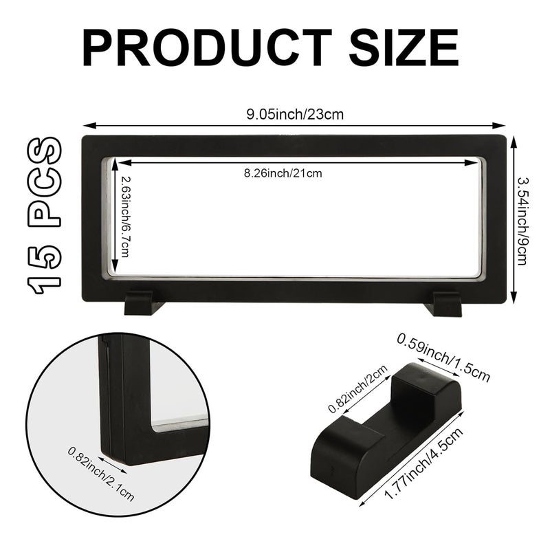 DIRBUY 15 Pack Floating Display Case - 9 x 3.54 Inch Coin Display Case - Black Challenge Coin Display for Securing Medallions, Fossils, Stamps, Insect, Arrowhead, Guitar Pick, AA Medallion, Picture - Image 2